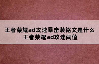 王者荣耀ad攻速暴击装铭文是什么 王者荣耀ad攻速阈值